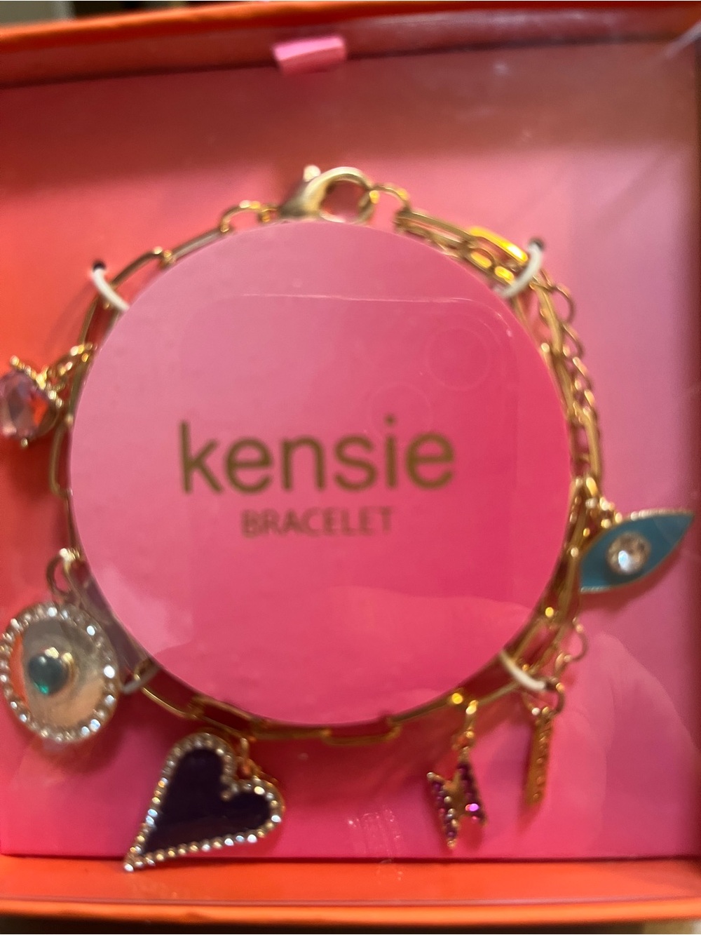 Kensie Gold-Tone Charm Bracelet with Pink and Blue Accents